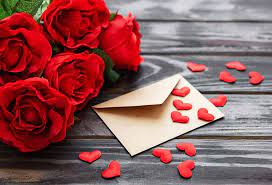 Valentine's Day Love Letter, Card and Flowers